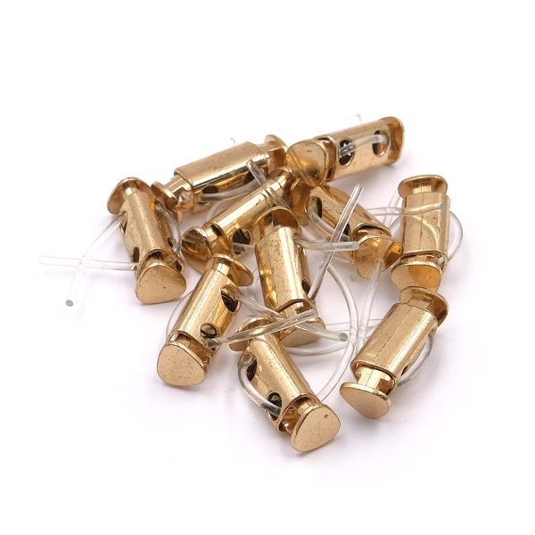 Фиксатор (зажим) для шнура металл 2 отв., 25х8.9 мм, ⌀4.4 мм, металл, Gold (золотой), MFR11, 10 шт