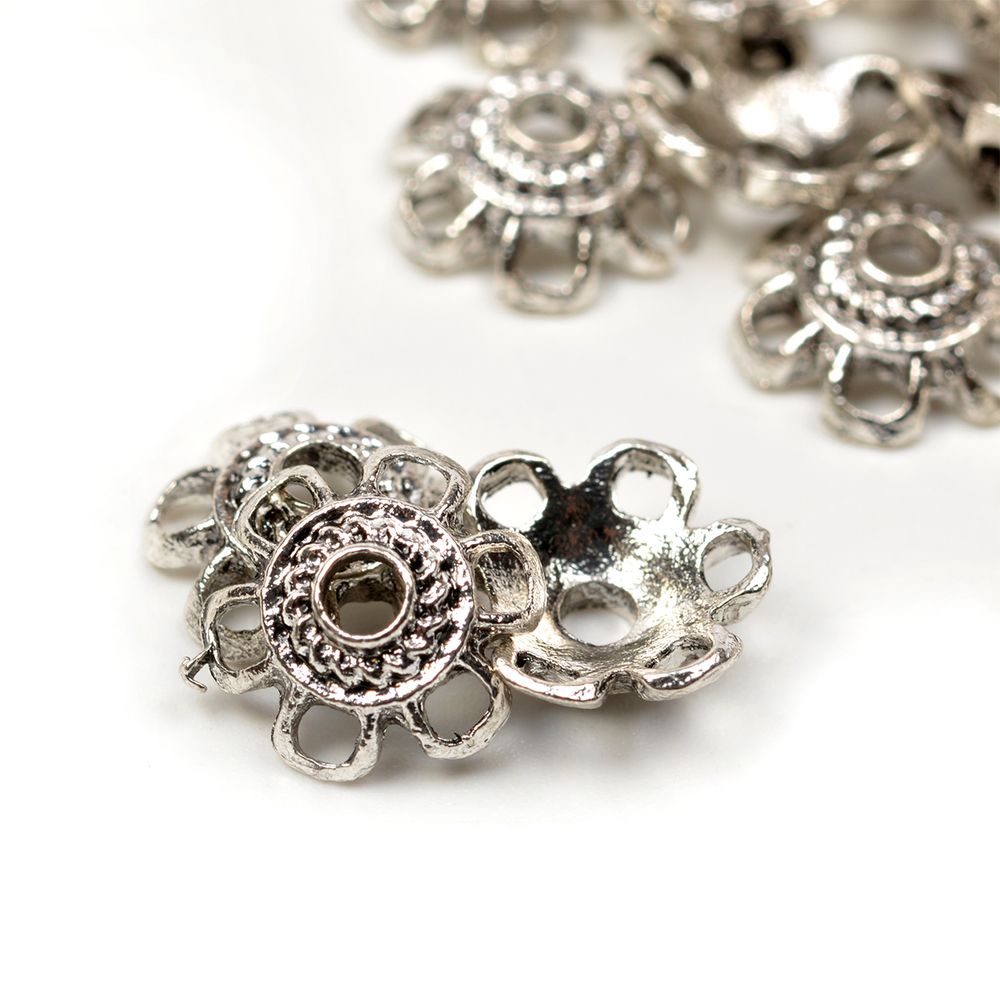 Шапочки для бусин цв. серебро 10мм, уп.50 шт