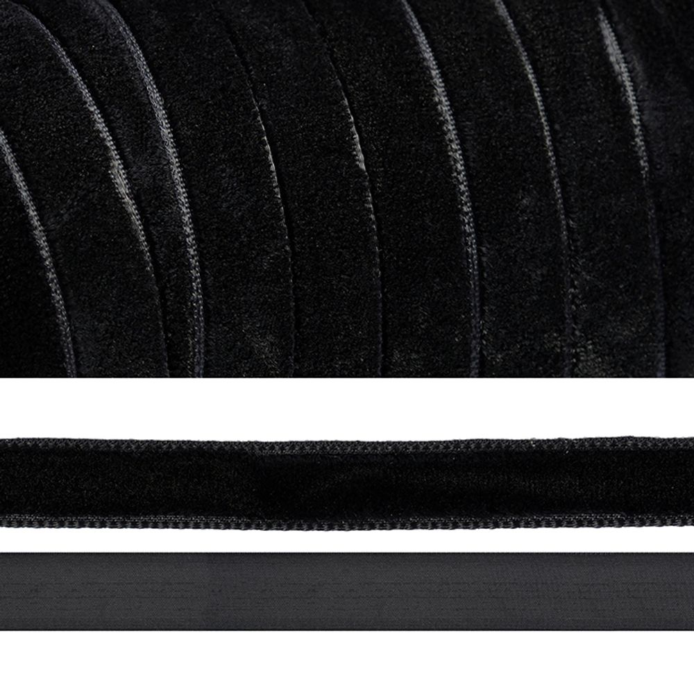 Лента бархатная (тесьма) 10.0 мм / 20±1 метров, нейлон, черный