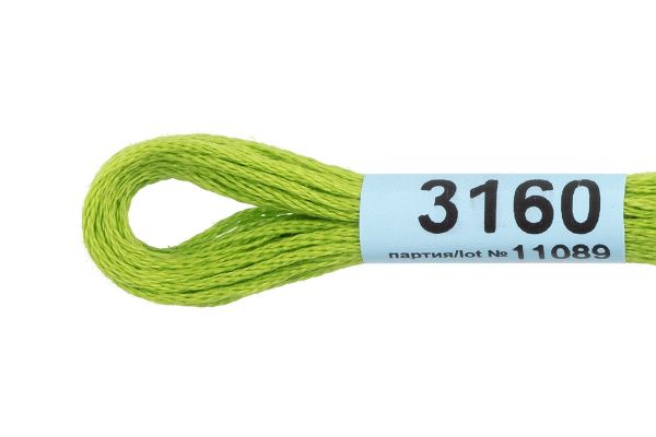 Мулине Gamma 100% хлопок, цв.3160 яр.зеленый, 24 мотка по 8 метров