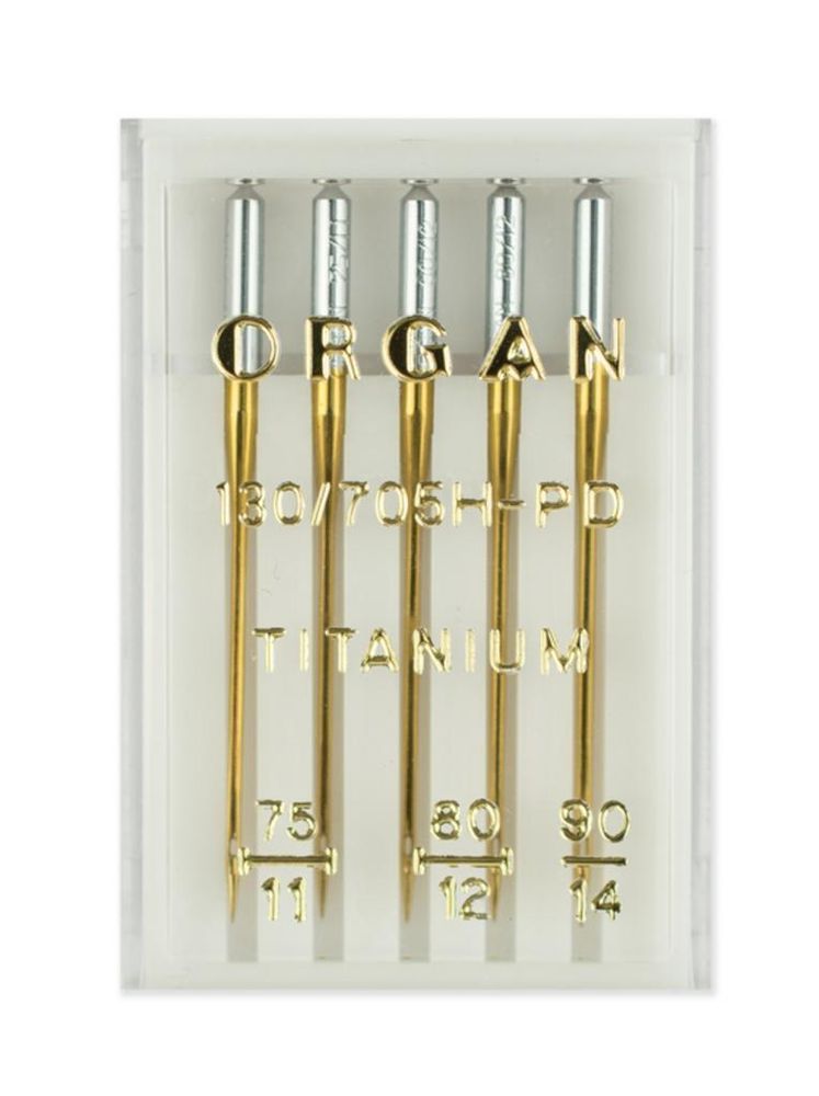 Иглы для швейных машин Organ титаниум №75(2), 80(2), 90, 5шт, 130/705.75-90.5, 1 уп