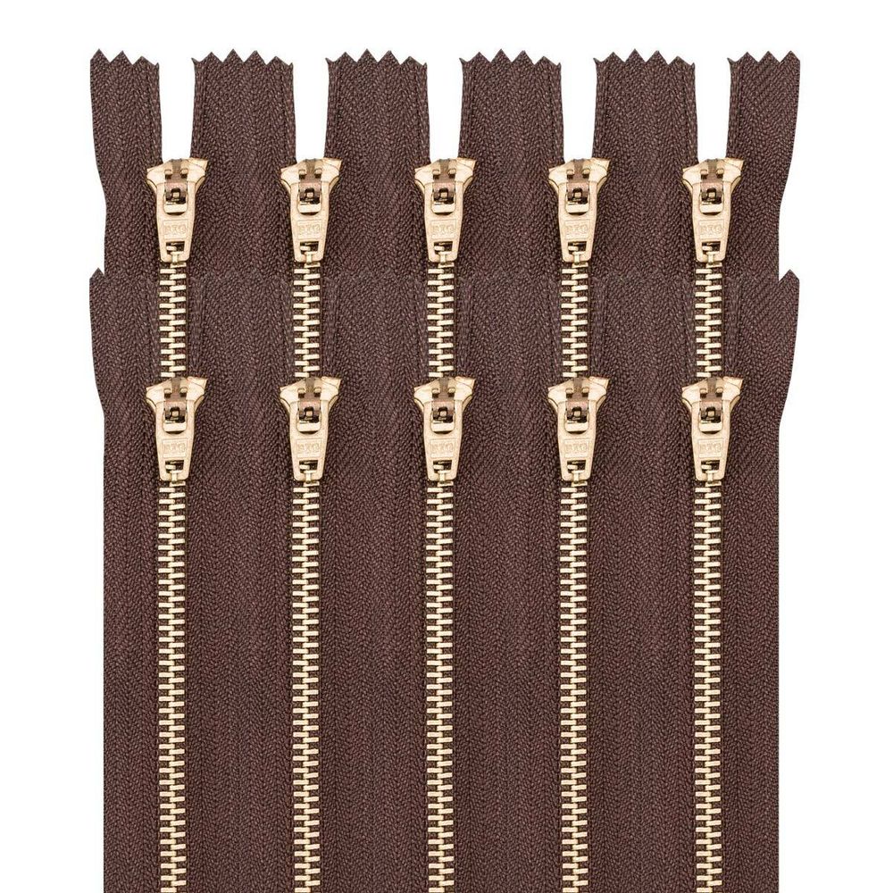 Молния металл джинсовая Т5 (5 мм) 1 зам., н/раз., 14 см, коричневый, 39068/14-3, 10 шт