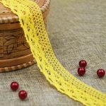 Кружево вязаное (тесьма) 33 мм, х/б, JD013 желтый, 20 м