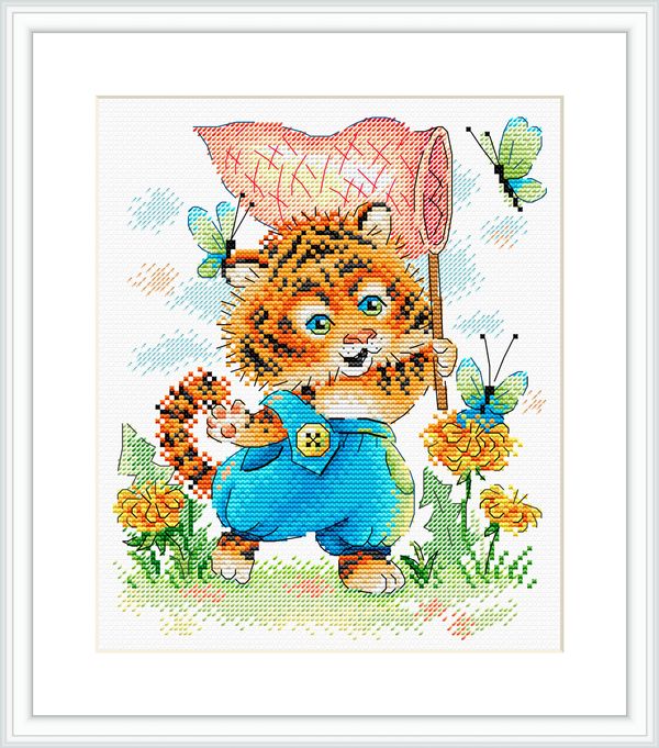 Набор для вышивания нитками МП Студия (Жар-птица), Полосатый охотник 18х22 см