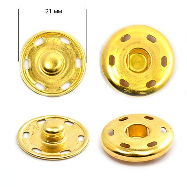 Кнопка пришивная металл ⌀21.0 мм, цв.золото, уп., 50 шт, TBY