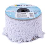 Кружево на сетке 63 мм / 10 м, белый, Gamma GKMB-6301M