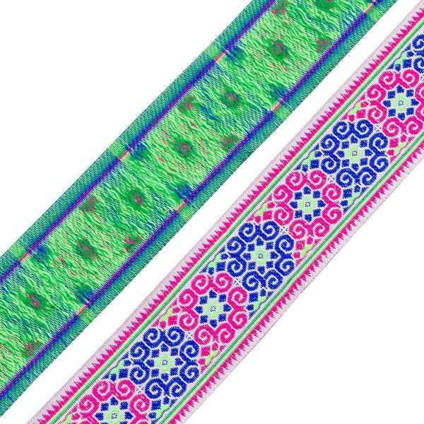 Лента (тесьма) жаккардовая 50.0 мм / 7 метров, розовый/синий, 2182