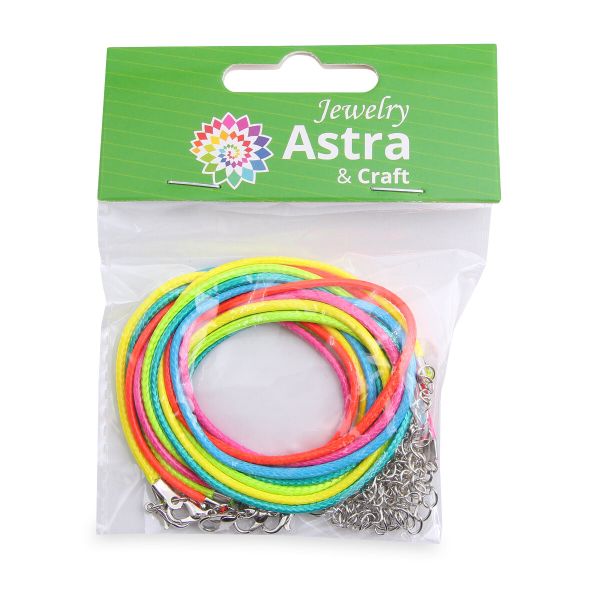 Набор вощенных шнуров для кулонов и подвесок с замком 45см, d-2мм, 6 шт, неоновый, 65236