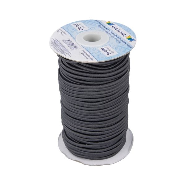 Резинка шляпная (шнур эластичный) ⌀3.0 мм / 50 метров, 018 т.серый, Gamma EC-30