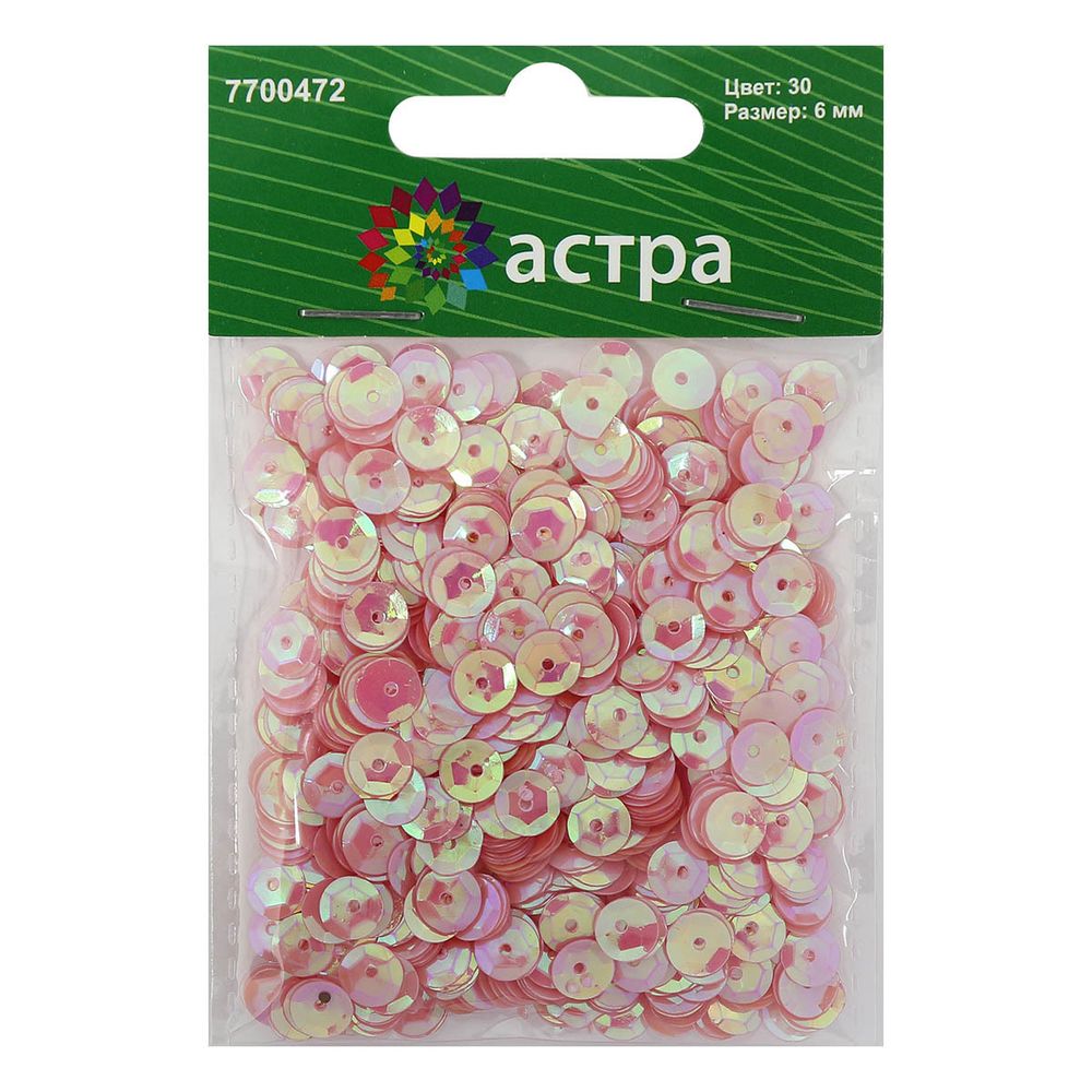 Пайетки граненые 6 мм, упак. 10 гр, Астра, 30 розовый голограмма, уп.10 шт