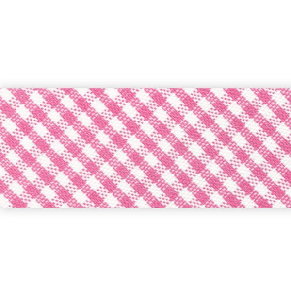Косая бейка хлопковая 20 мм / 25 метров, 102C розовый/клетка, Gamma GBF-20