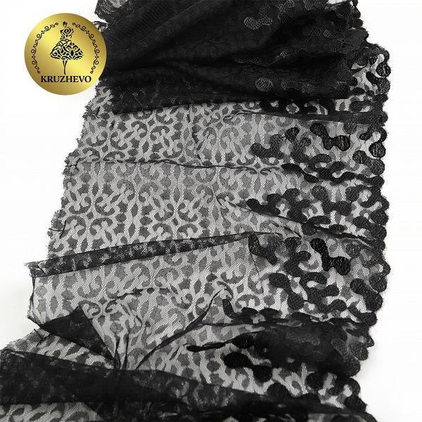 Кружево на сетке широкое 205 мм, диз.OG48, цв.черный, правая, 6м, Kruzhevo