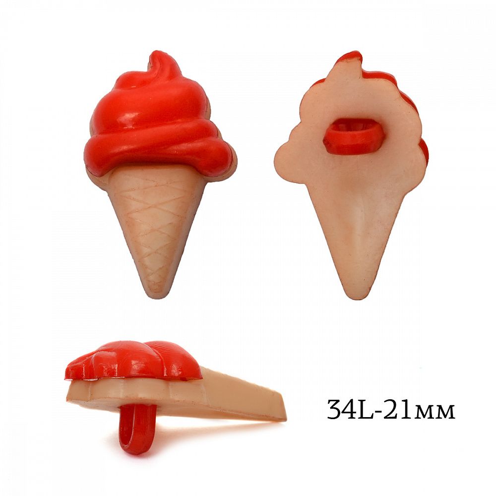 Пуговицы детские пластик Мороженое 34L-21мм, цв.03 красный, на ножке, 50 шт