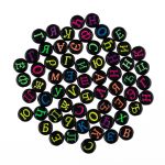 Бусины пластик 4х7 мм, 250 г (5х50 г), №04 чёрные с цветными буквами русский алфавит, Hobbius ABFA