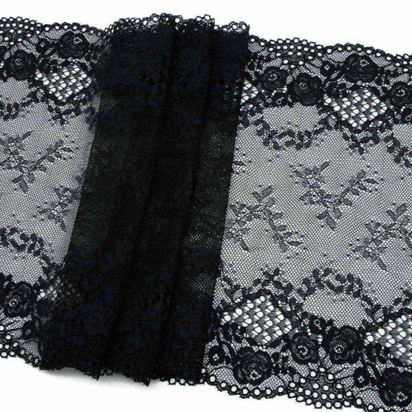 Кружево бельевое эластичное 255 мм / 10 м, 7735001 черный