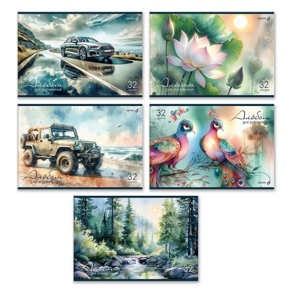 Альбом для рисования 100 г/м², A4 29.5х20.2 см, 32 л. на скобе 5 шт, 01704 МИКС Живые сюжеты, Светоч А256