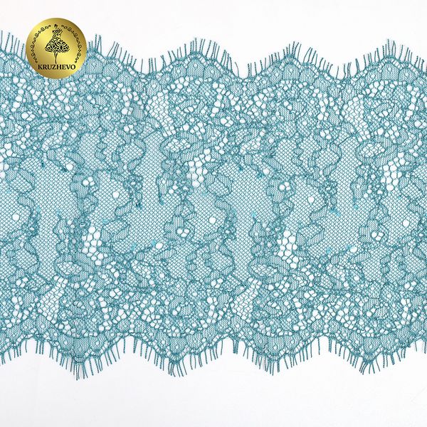 Кружево шантильи (реснички) 170 мм, A88 цв.F222 изумрудно-синий, 3 метра, Kruzhevo