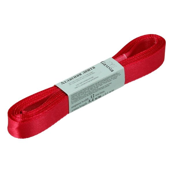 Лента атласная 1-сторонняя 12.0 мм / 10 шт по 5.4 метра, №523L(18-2042) красный, Gamma AL-12P