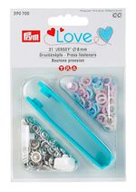 Кнопка рубашечная (джерси) открытая ⌀8 мм, 21 шт, латунь, розовый/синий/перламутровый, Prym 390700