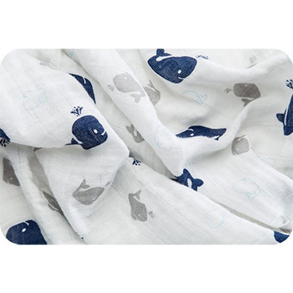 Ткань для пэчворка Peppy Embrace (марлевка), отрез 100х125 см, 120 г/м², whales cobalt, Shannon Fabrics