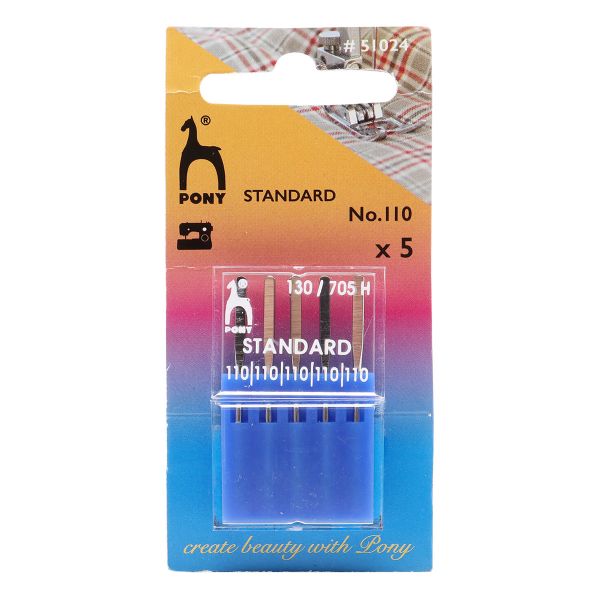 Иглы для швейных машин базовые универсальные 130/705 H, №110, 5 игл Pony, 51024
