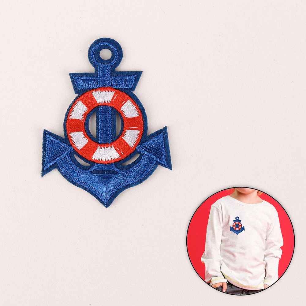 Термоаппликация якорь 6х5 см, синий, 10 шт