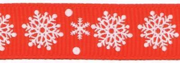 Лента репсовая (в рубчик) с рисунком 12.0 мм / 5 шт по 3 метра, /РП/, 051/C1 красный/снежинки, Gamma GRC-121