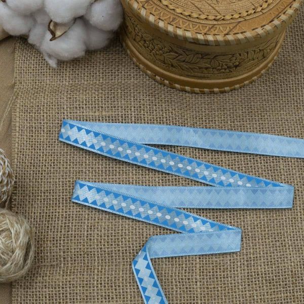 Лента атласная с рисунком Ромбы 15.0 мм / 3 метра, синий, Globus