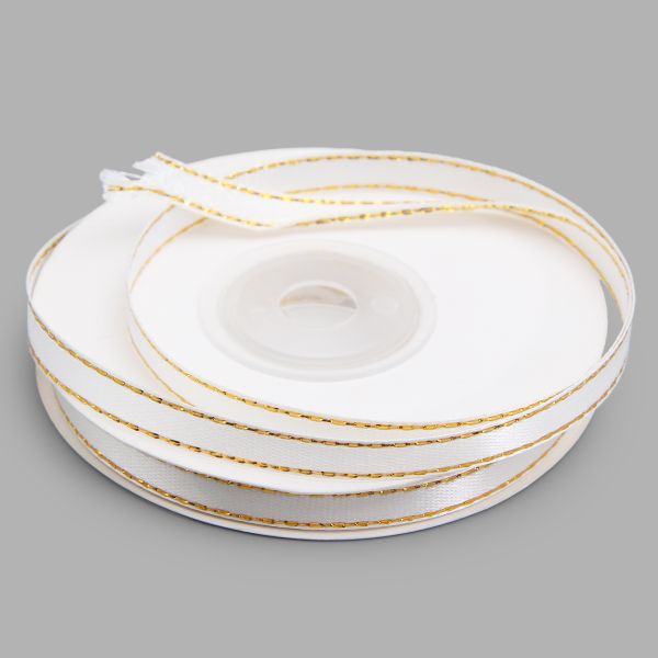 Лента атласная с золотой нитью 6.0 мм / 22.86±1 метров, 001 белый, Globus