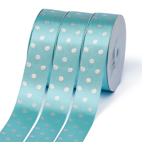 Лента атласная в горошек серебро 25.0 мм / 27.4±2 метров, 331 бирюзовый, Ideal