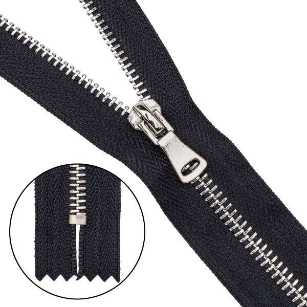 Молния металл Т5 (5 мм) 1 зам., н/раз., 16 см, никель, 580 черный, 10 шт, 14516-1