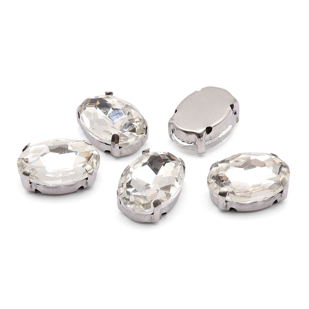 Хрустальные стразы в цапах овальной формы, белый 10х14 мм, 5 шт, ОЦ001НН1014