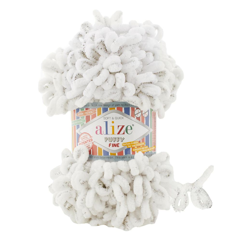 Пряжа Alize (Ализе) Puffy Fine / уп.5 мот. по 100 г, 14м, 686 белый леопард