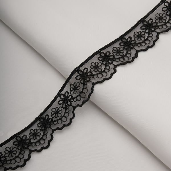 Кружево на сетке 30 мм / 13.7 метров, черный, 3AR1247