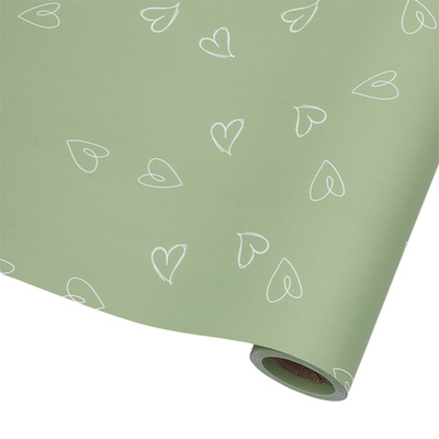 Пленка упаковочная для цветов и подарков Большие сердечки, 65 мкр, 58см / 10м ± 5% (VH2555 травяной с сердечками)