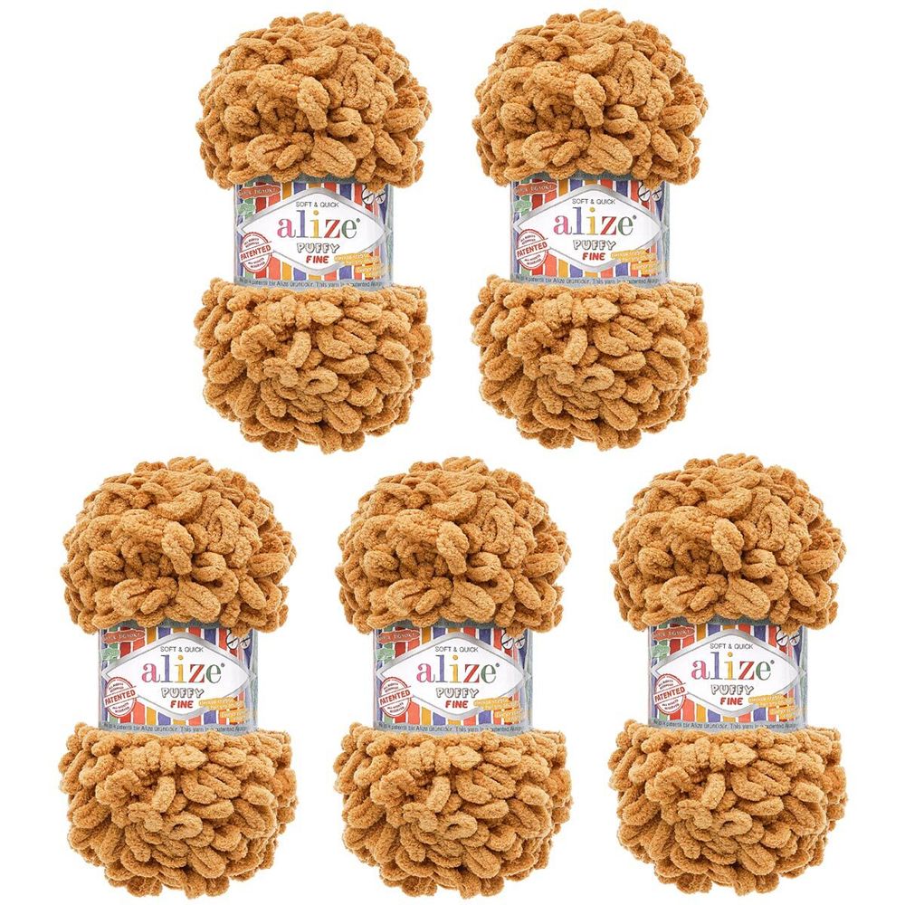 Пряжа Alize (Ализе) Puffy Fine / уп.5 мот. по 100 г, 14м, 179 абрикосовый