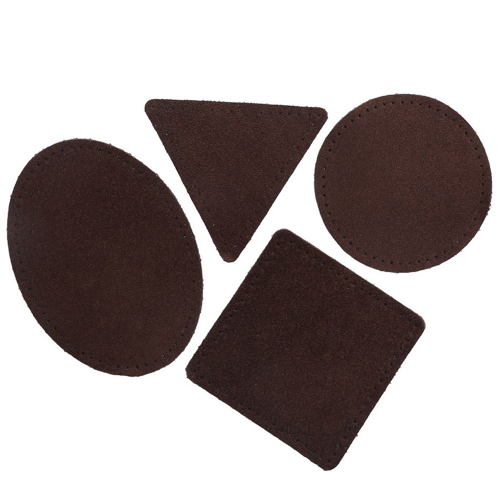 Набор заплаток пришивных из замши, круг, квадрат, треугольник, овал 8см, с перфорацией, 4 шт (21 темно-коричневый), 59743