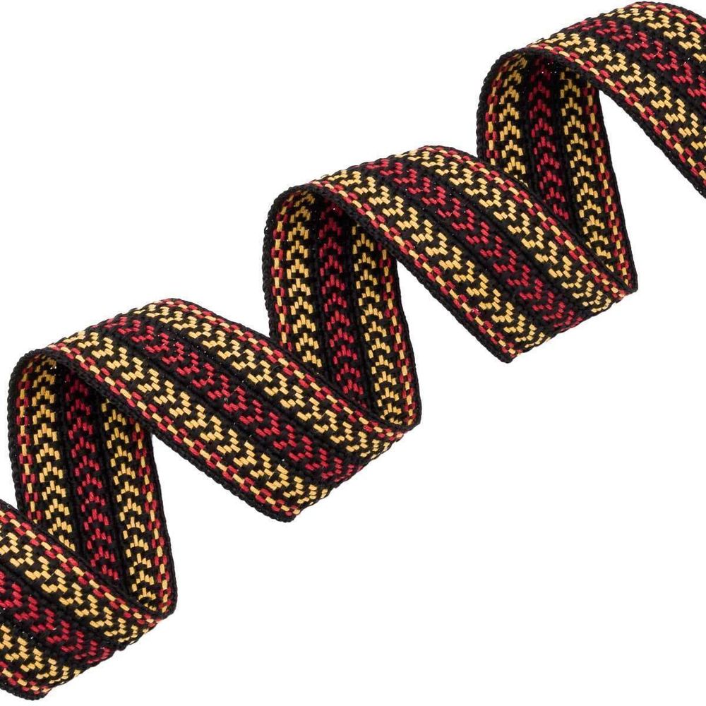 Лента (тесьма) жаккардовая 30.0 мм / 25±1 метров, х/б рис. 9870, черный/красный/желтый, С3881Г17