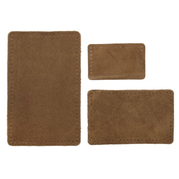 Набор заплаток пришив. из замши, прямоуг-к 4х6,4см, 6х9,6см, 8х12,7см, с перфорацией, 3 шт (32 кэмел), 59403