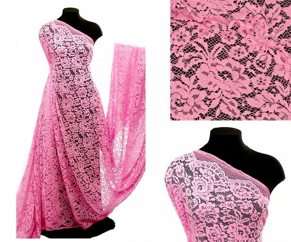 Ткань кружевная (гипюр) с кордом, TY.LN-3002, шир.145 см, 130 г/м², цв.135 розовый, 5 метров