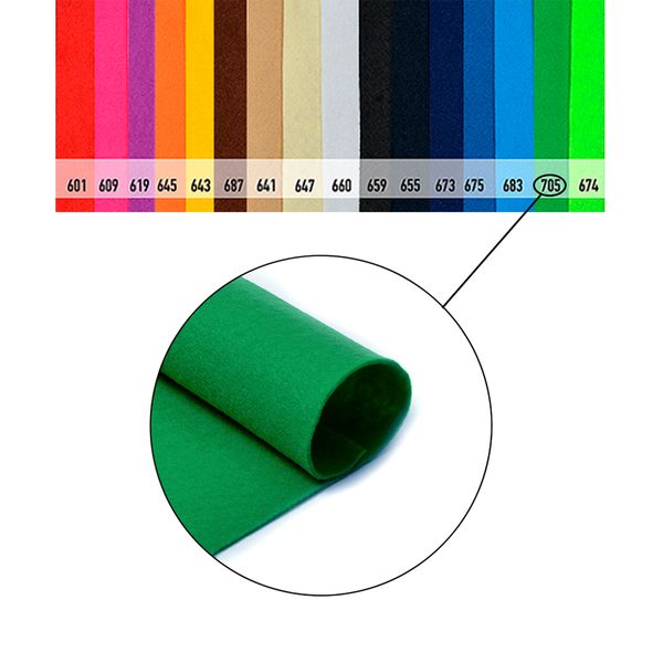 Фетр рулонный жесткий 1.0 мм, 100 см, рул. 10 метров, цв. 705 зеленый