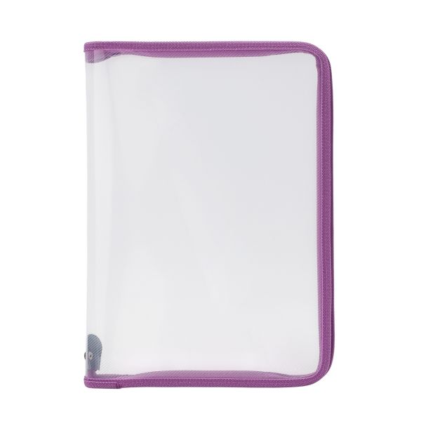 Папка для тетрадей А4 молния вокруг, прозрачный пластик (сиреневая), ПМ-А4-01