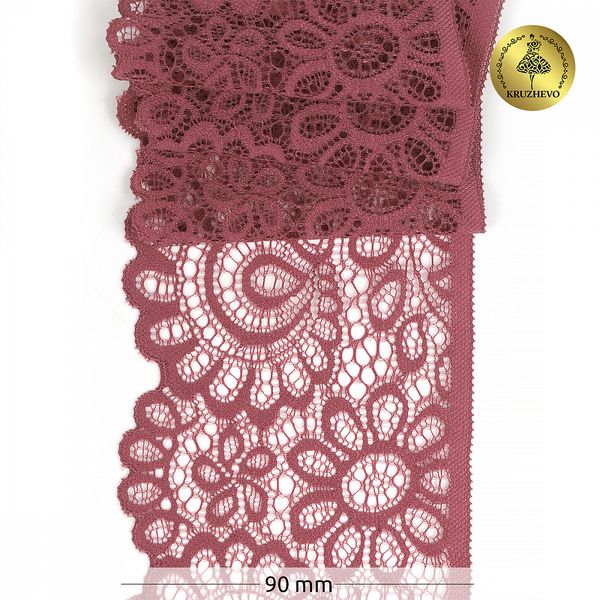 Кружево эластичное (стрейч) 90 мм, TBY.YSTL00839.N, L2925 розовый рубин, 3м, Kruzhevo