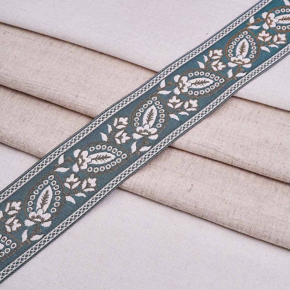 Лента (тесьма-бордюр) жаккардовая 60.0 мм / 25±1 метров, 3 бирюзовый, 3AR2679