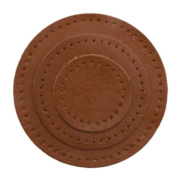 Набор заплаток пришивных из кожи, круг ⌀4см, 6см и 8см, с перфорацией, 3 шт, 100% кожа (02 светло-коричневый), 9401