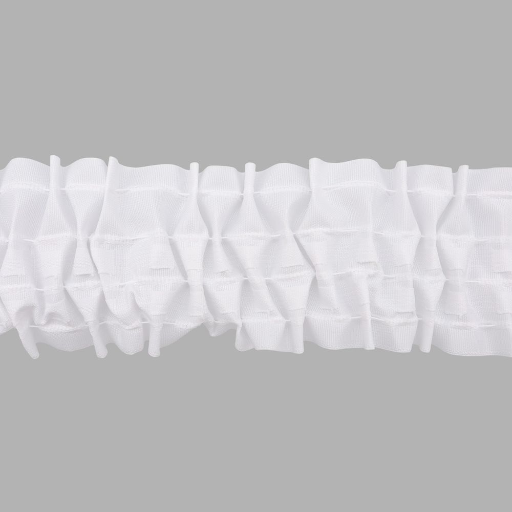 Лента (тесьма) шторная: сборка вафельная (1:3) 80 мм / 50 метров, (2 ряда петель, 4 шнура), C809 белый