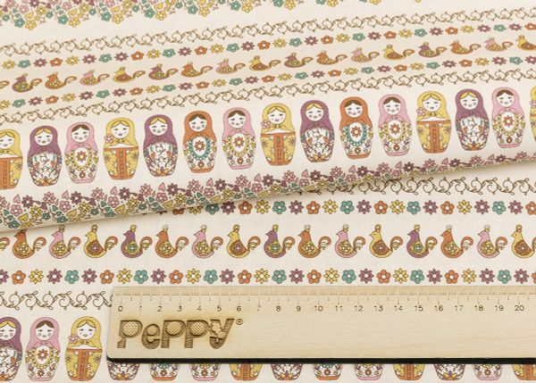 Ткань для пэчворка Peppy Крошки-матрешки, рулон 112 см / 5 метров, КМ-10 кремовый, Peppy