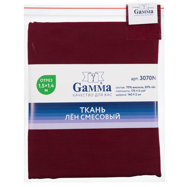 Льняная ткань 175±5 г/м², 150х140 см, №148 вишневый, Gamma 3070N