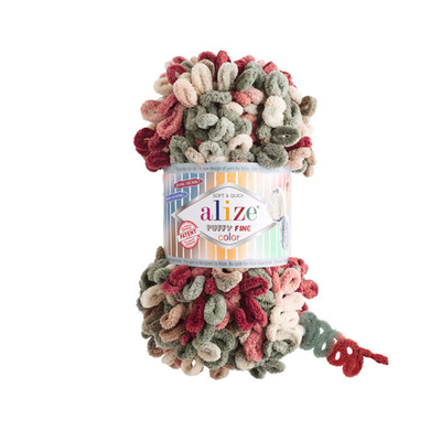 Пряжа Alize (Ализе) Puffy Fine Color / уп.5 мот. по 100 г, 14,5м, 6039 секционный A