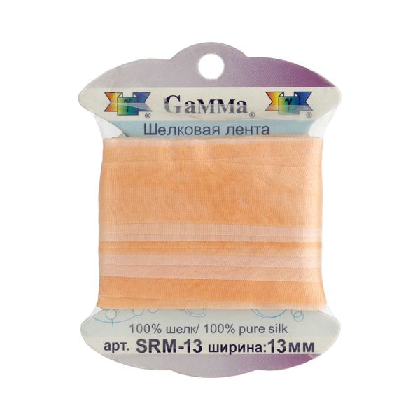 Лента (тесьма) шелковая 13.0 мм / 9.1±0.5 метров, M015 бл.оранжевый/оранжевый, Gamma SRM-13